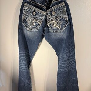 Rock Revival Dark Blue Bootcut Jeans with Embroidery